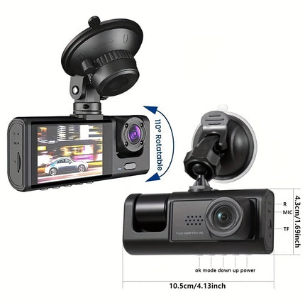 3-Channel HD Dash Cam with Night Vision & Parking Mode