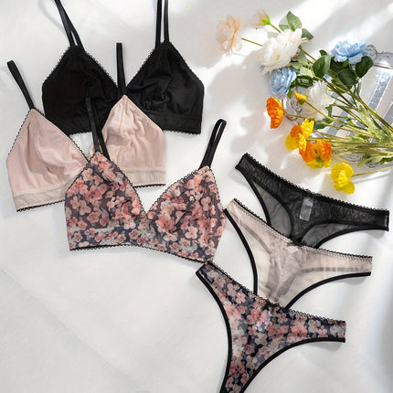 3-Piece Color Block Lingerie Set