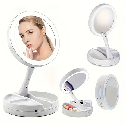 Foldable LED Vanity Mirror with Storage