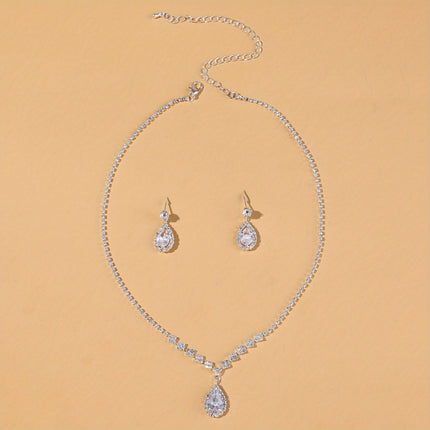 Elegant Silver-Plated Zirconia Necklace & Earring Set for Women - Monti Bargains