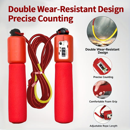 Adjustable Black Jump Rope with Counter & Foam Grip