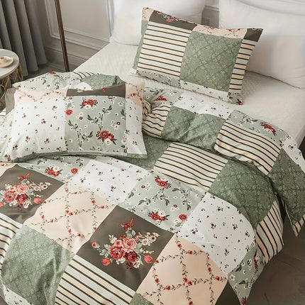 Pastoral Flower Plaid Duvet Cover Set - 3pcs Cozy Style