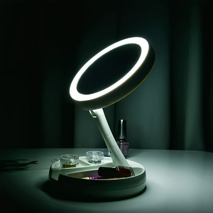 Foldable LED Vanity Mirror with Storage
