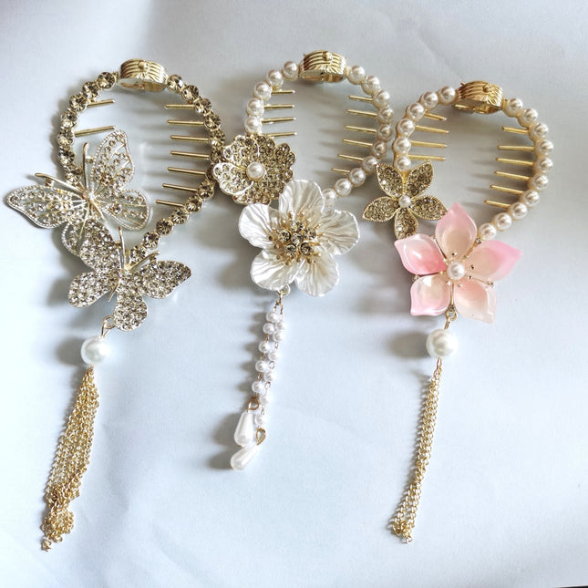 Elegant Tassel Rhinestone Claw Clips Set