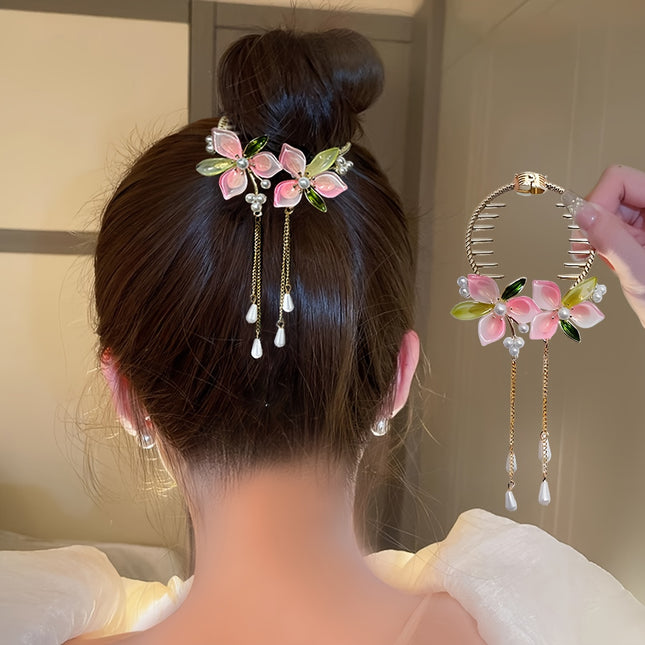 Sweet Flower Tassel Bun Hair Clip – Fairy Style Casual Accessory