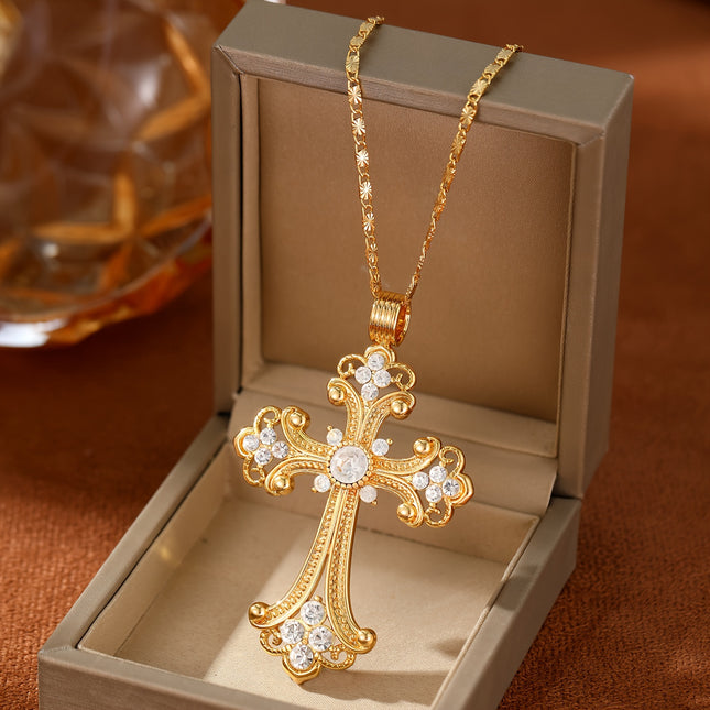Elegant Golden Cross Pendant Necklace