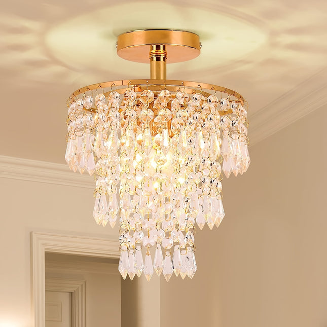 Modern Mini Crystal Chandelier - 3-Tier Raindrop Design