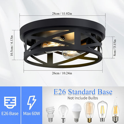 Modern Black Industrial Ceiling Light – 2-Light Flush Mount