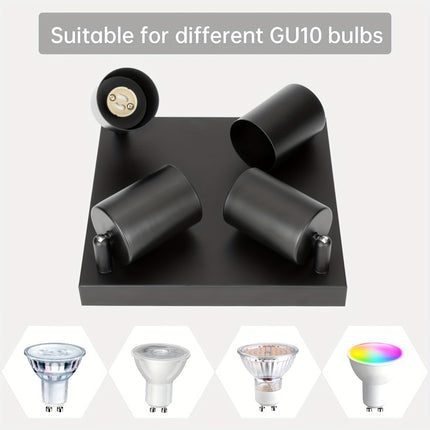 Modern 4-Flame Black LED Ceiling Spotlight – Swiveling GU10 Lamp