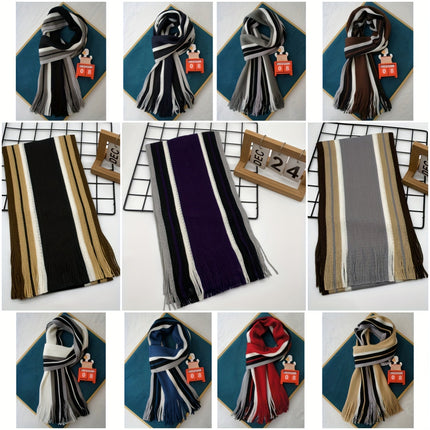 Men’s Striped Tassel Acrylic Scarf