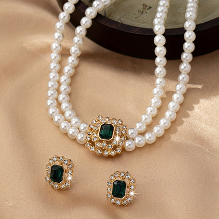 Double-Row Pearl & Rhinestone Set