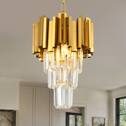 Golden 3-Tier Crystal Pendant Chandelier – Modern Elegance