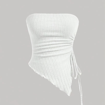 Y2K Drawstring Tube Top – Asymmetric Summer Chic - Monti Bargains