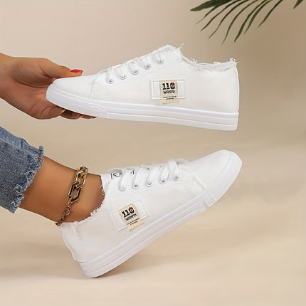 Solid Color Canvas Lace-Up Sneakers