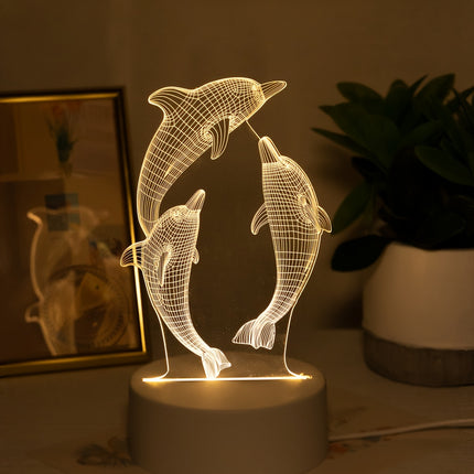 3D Glowing Dolphin Night Light - USB Table Lamp