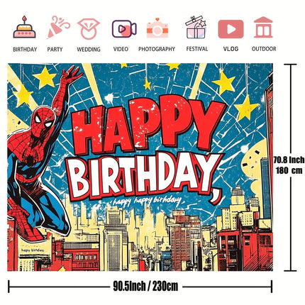 1pc Spider-Themed Polyester Happy Birthday Backdrop