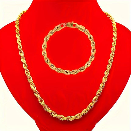 Unisex 18K Gold-Plated Necklace & Bracelet Set