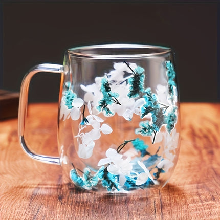 Real Flower Double-Layer Glass Coffee Cup - Elegant Gift