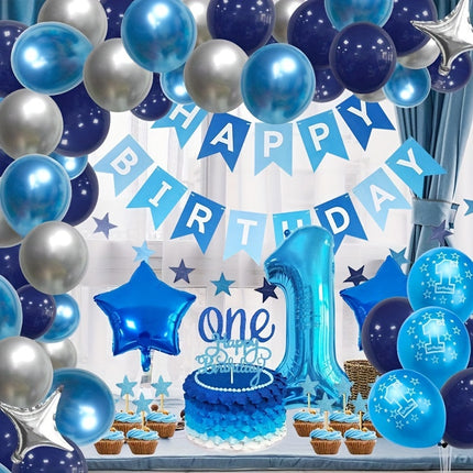 Blue & Silver Boys’ 1st Birthday Party Decoration Kit