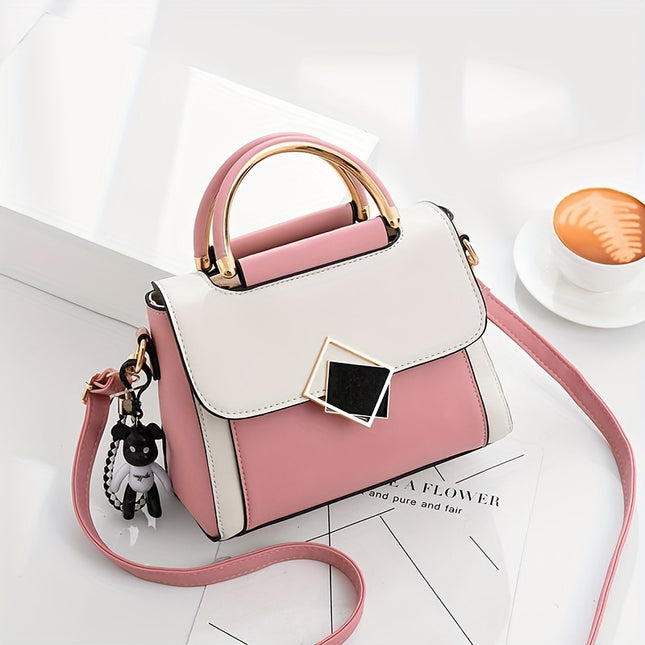 Color Contrast PU Crossbody Bag