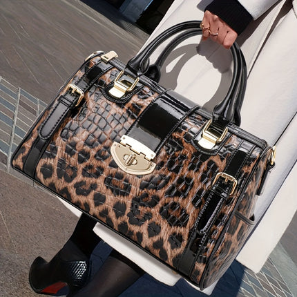 Leopard Crocodile Leather Satchel