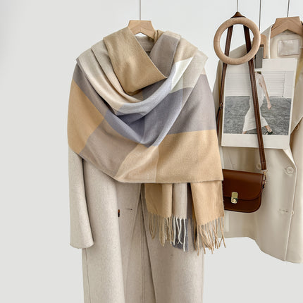 Cozy Plaid Tassel Cashmere Scarf