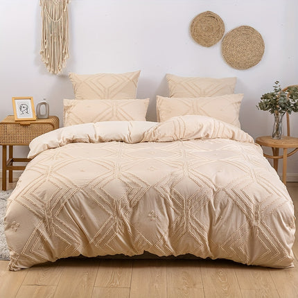 Boho Grid Tufted Duvet Cover Set - Cozy & Soft