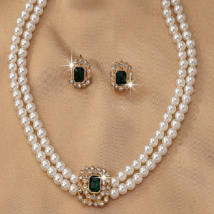 Double-Row Pearl & Rhinestone Set