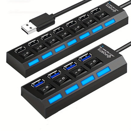 4-Port/7-Port USB Hub with Independent Switch – Universal Adapter - Monti Bargains