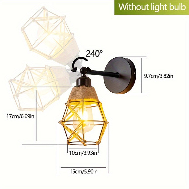 Rustic Woven Jute Wall Sconce - Adjustable Angle, E27 Socket