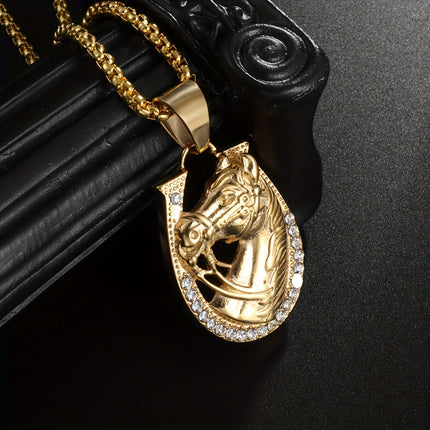 Golden Horse Head & Horseshoe Necklace