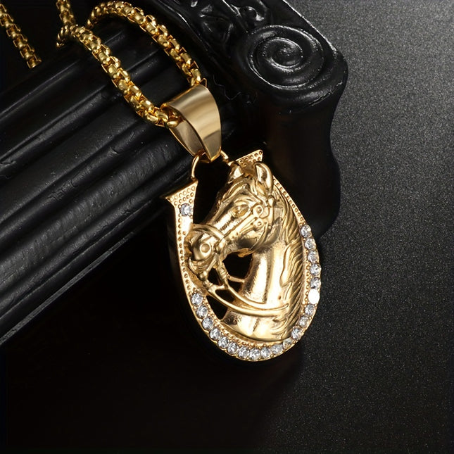 Golden Horse Head & Horseshoe Necklace