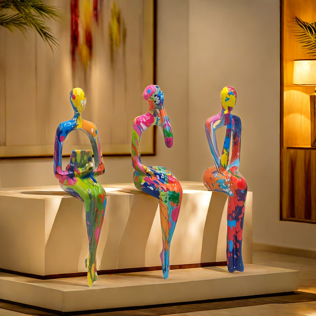 Abstract Sitting Figures Set – Artistic Home Décor Statues - Monti Bargains