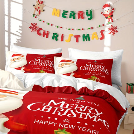 Christmas Santa Theme Duvet Cover Set - Festive & Cozy
