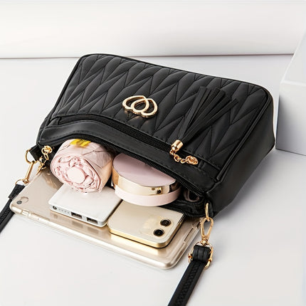 Elegant Quilted Crossbody Bag with Tassel