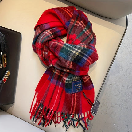 Cozy British Red Plaid Wool Scarf