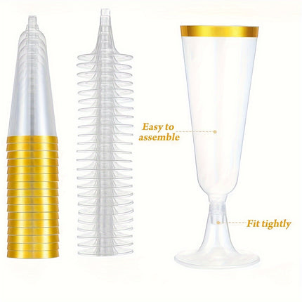 25pcs Set of 150ml Crystal Clear Champagne Flutes with Golden Rim