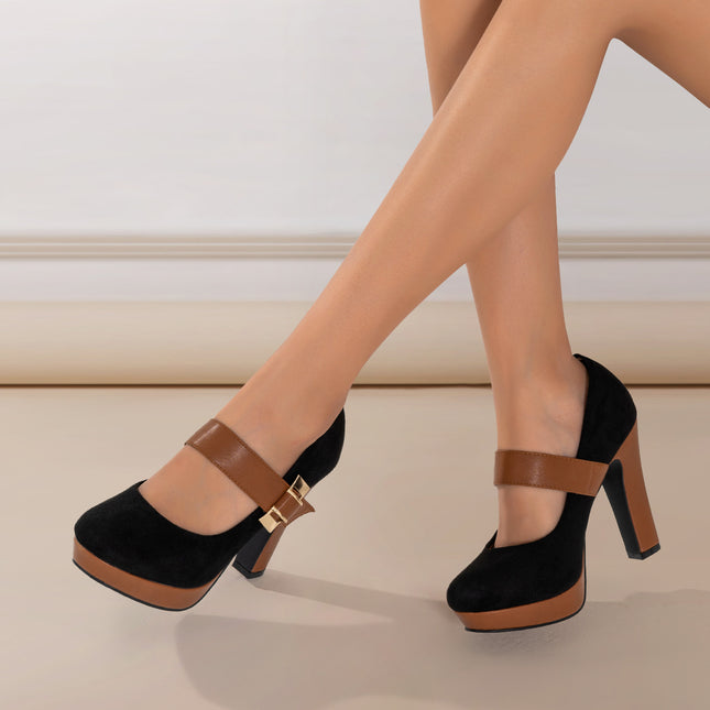 Retro Round Toe High Heeled Pumps