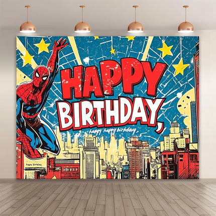 1pc Spider-Themed Polyester Happy Birthday Backdrop