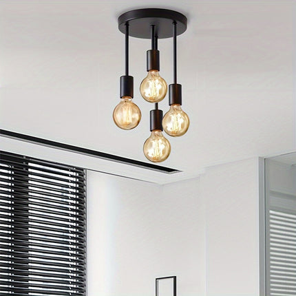 Black Modern 4-Light Chandelier - Iron Branch Ceiling Light
