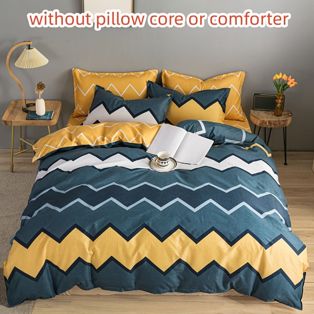 4-Piece Wave Print Duvet Cover Set - Soft & Versatile