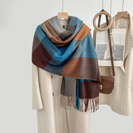 Cozy Plaid Tassel Cashmere Scarf