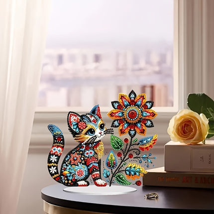 DIY Acrylic Diamond Art Kit - Cat & Flower