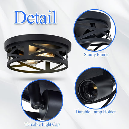 Modern Black Industrial Ceiling Light – 2-Light Flush Mount
