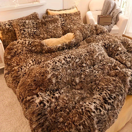 Luxurious Leopard Print Faux Fur Bedding Set