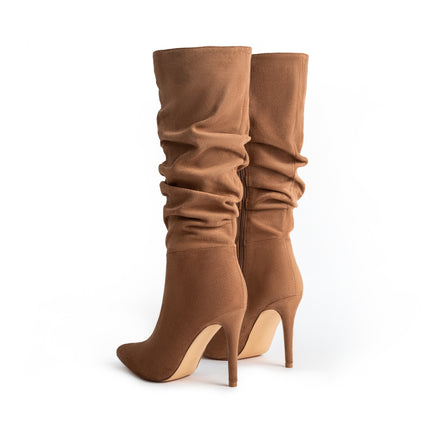 Pleated Point Toe Knee-High Boots