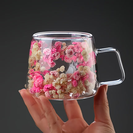 Chic Floral Double-Walled Glass Mug – Ideal for Hot & Cold