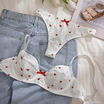 Heart Print Lingerie Set with Bow