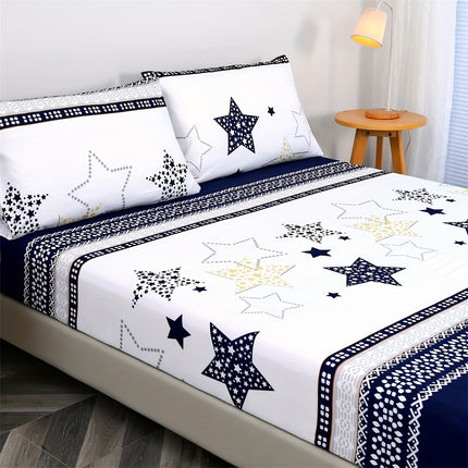 Geometric Star Print 3pcs Bedding Fitted Sheet Set