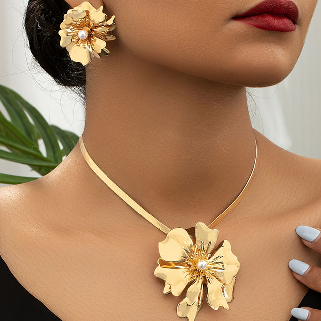 Elegant Floral Pearl Jewelry Set